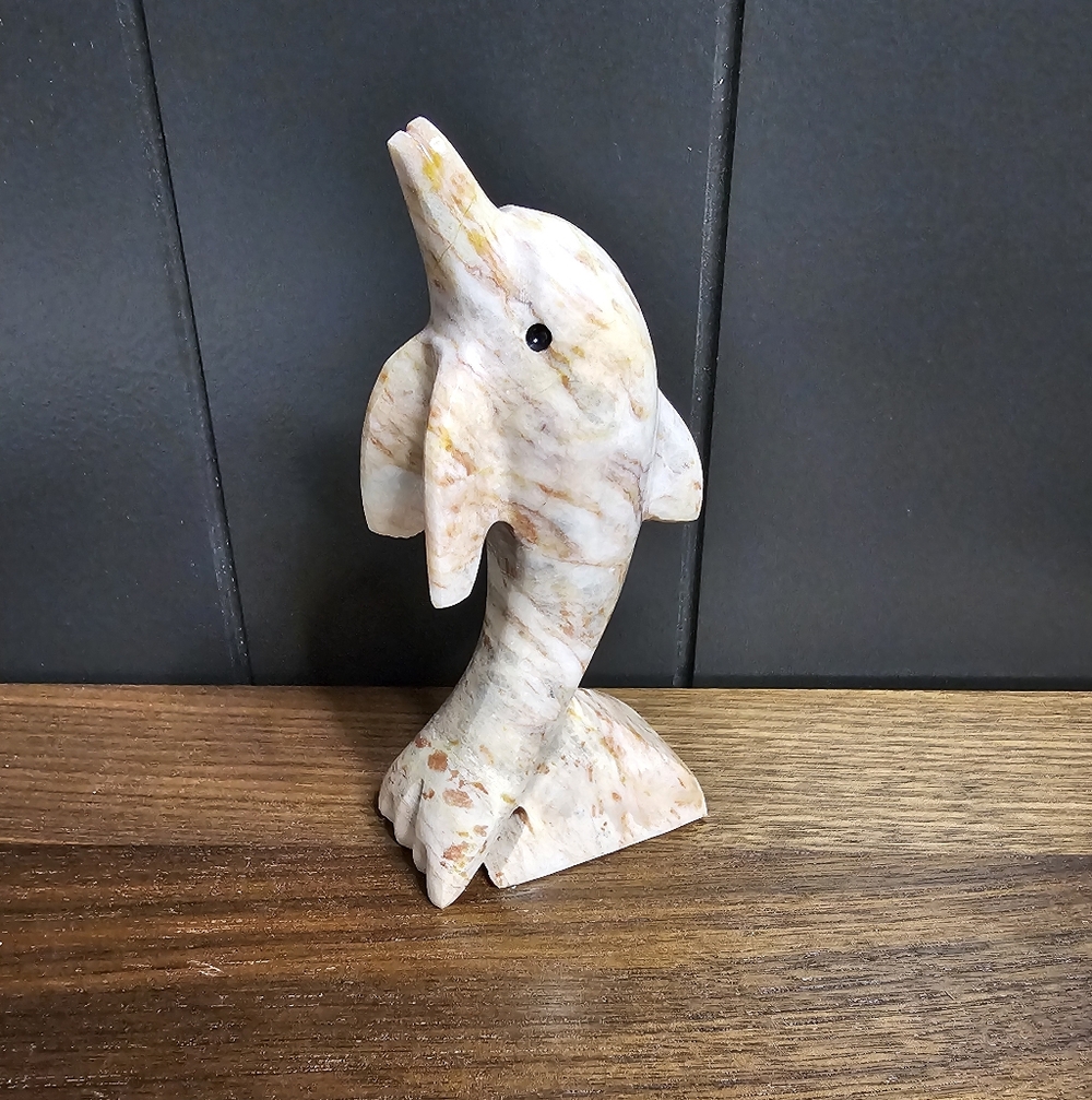 Vintage Pink Marble Stone Dolphin Figurine  Carved Paperweight